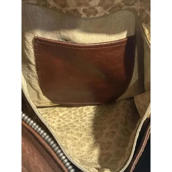 VTG GENUINE LEATHER ROUGH AND TUMBLE NATASHA DURHAM SHOULDER BAG BROWN CHEETAH - Picture 4 of 9